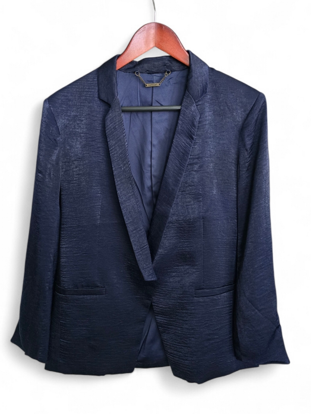 Capulet Navy Textured Open Front Blazer Size Small - Picture 2 of 8